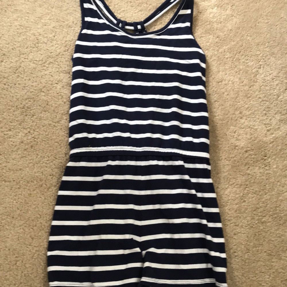 blue and white striped old navy romper